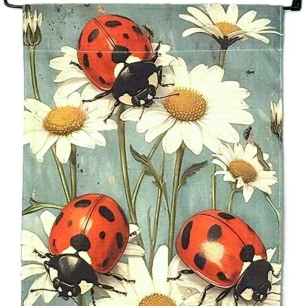 12x18 Vintage Style Spring Ladybug Daisy Daisies Garden Flag Yard Decor New